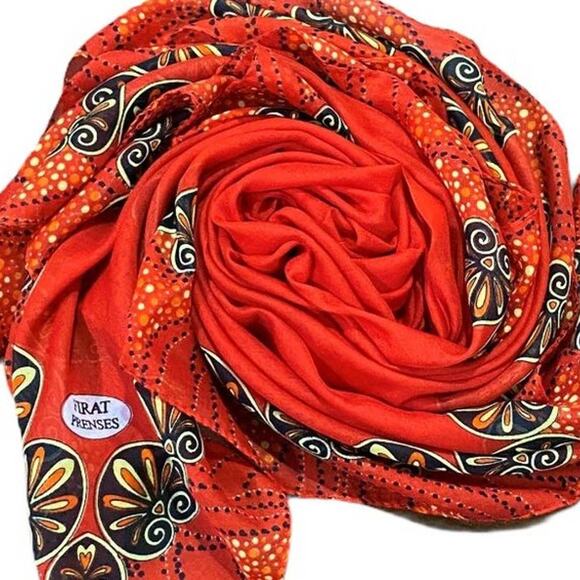 Firat Prenses Sheer Red Neck Scarf Made in Turkiye M013 L36" X W36" - Picture 1 of 10